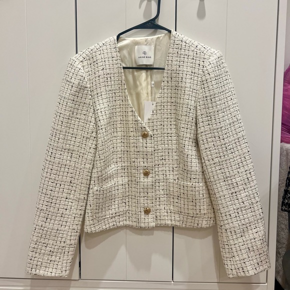 Annie Bing Anitta tweed cream and black cropped jacket FW 2024 - Picture 3 of 6
